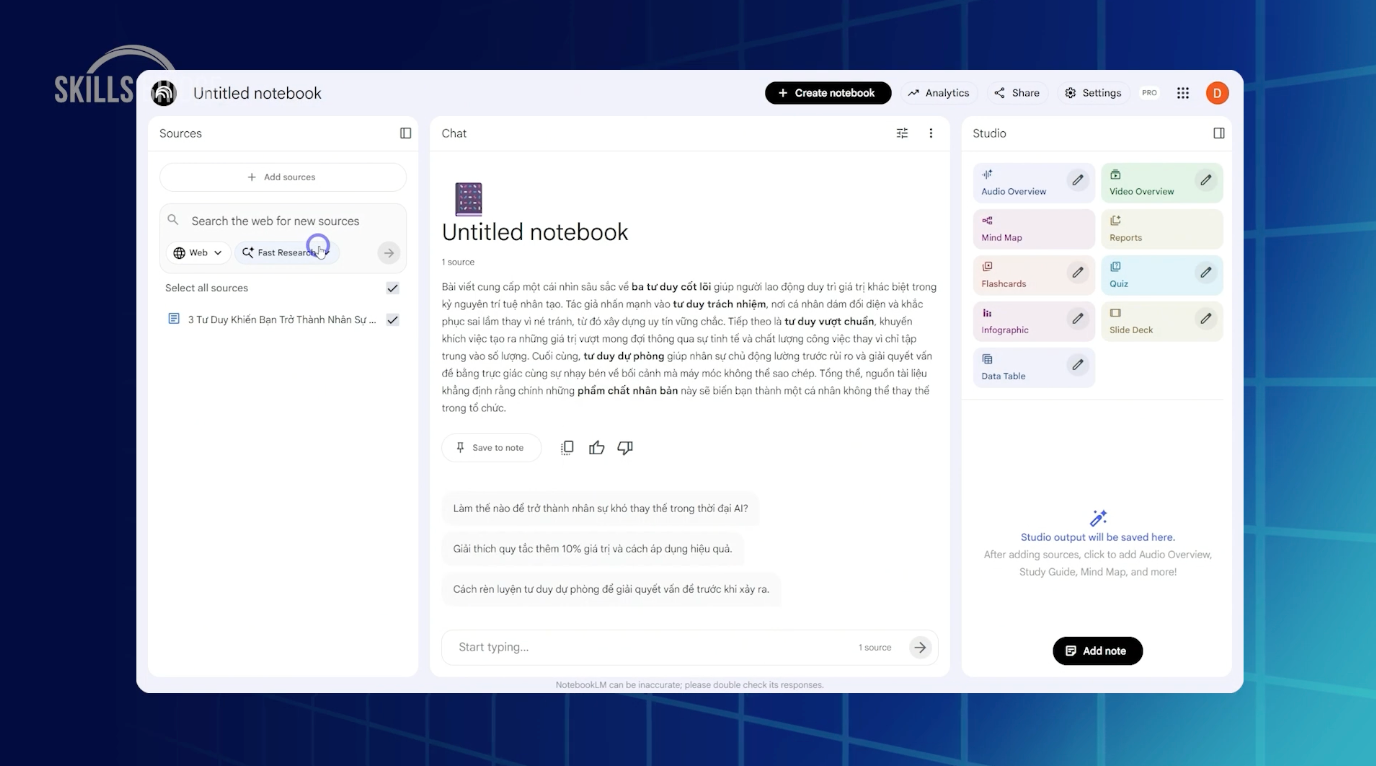 Nghiên cứu chuyên sâu với tính năng “Deep Research” tại ChatGPT Tải tài liệu từ Google Dóc lên NotebookLM