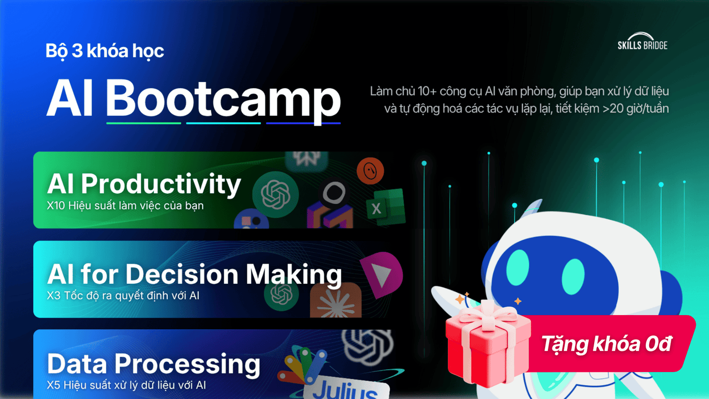 Combo khóa học: AI Productivity, AI for Decision Making và Data Processing