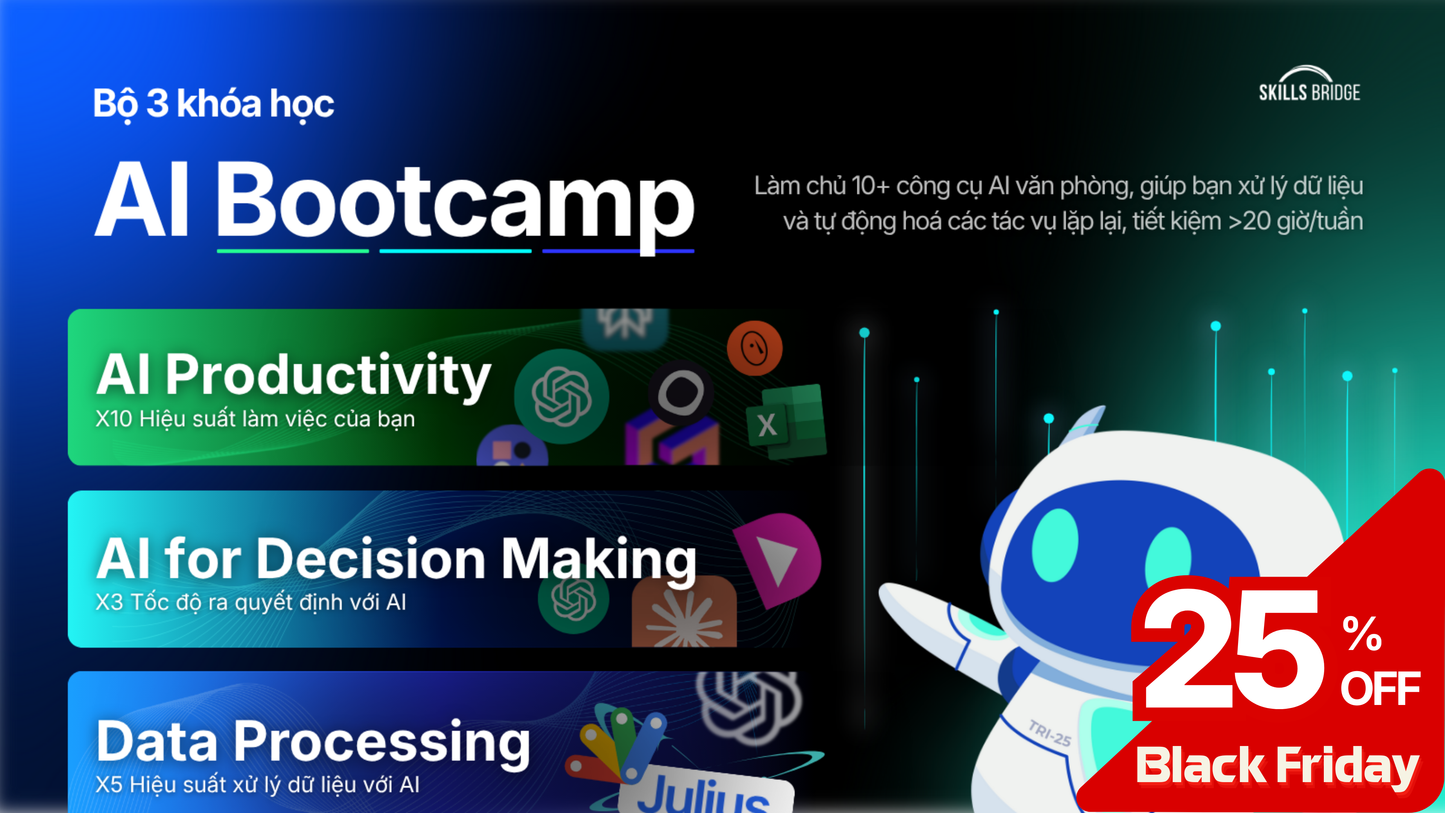 Combo khóa học: AI Productivity, AI for Decision Making và Data Processing