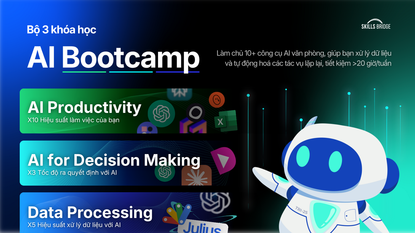 Combo khóa học: AI Productivity, AI for Decision Making và Data Processing