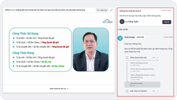 Giải đáp thắc mắc với hỗ trợ từ giảng viên Skills Bridge