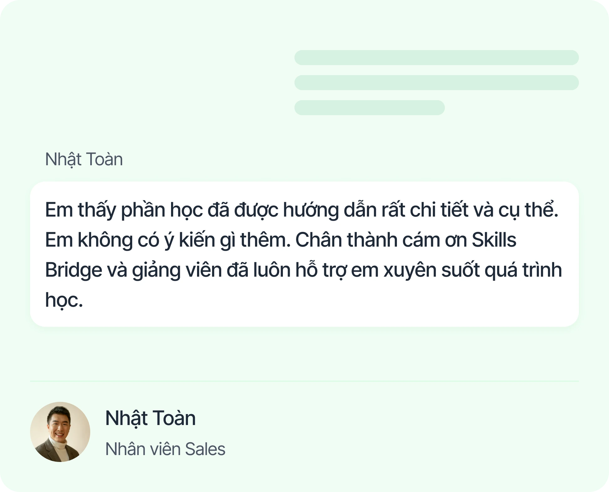 Feedback học viên Sales: khóa học AI được hướng dẫn chi tiết, giảng viên luôn hỗ trợ tận tình