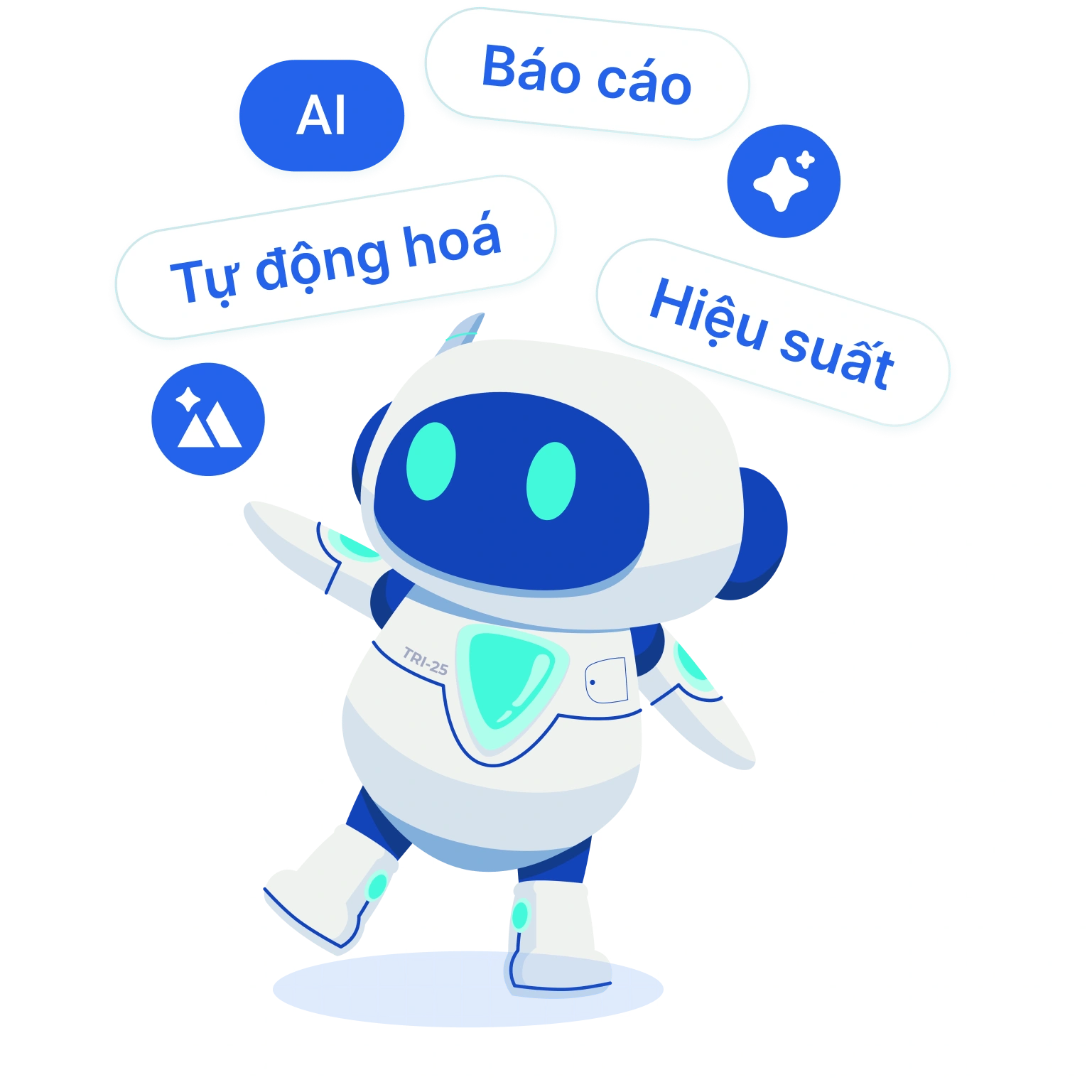 Hình minh hoạ robot AI hỗ trợ làm báo cáo tự động, cải thiện hiệu suất công việc bằng tự động hoá dữ liệu