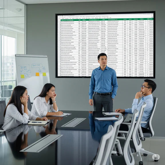 Bảng báo cáo Excel nhiều số liệu nhưng thiếu trực quan khiến việc trình bày kém hiệu quả