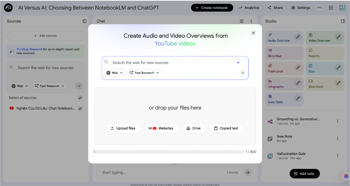 Tính năng tổng quan tài liệu từ nhiều nguồn của NotebookLM