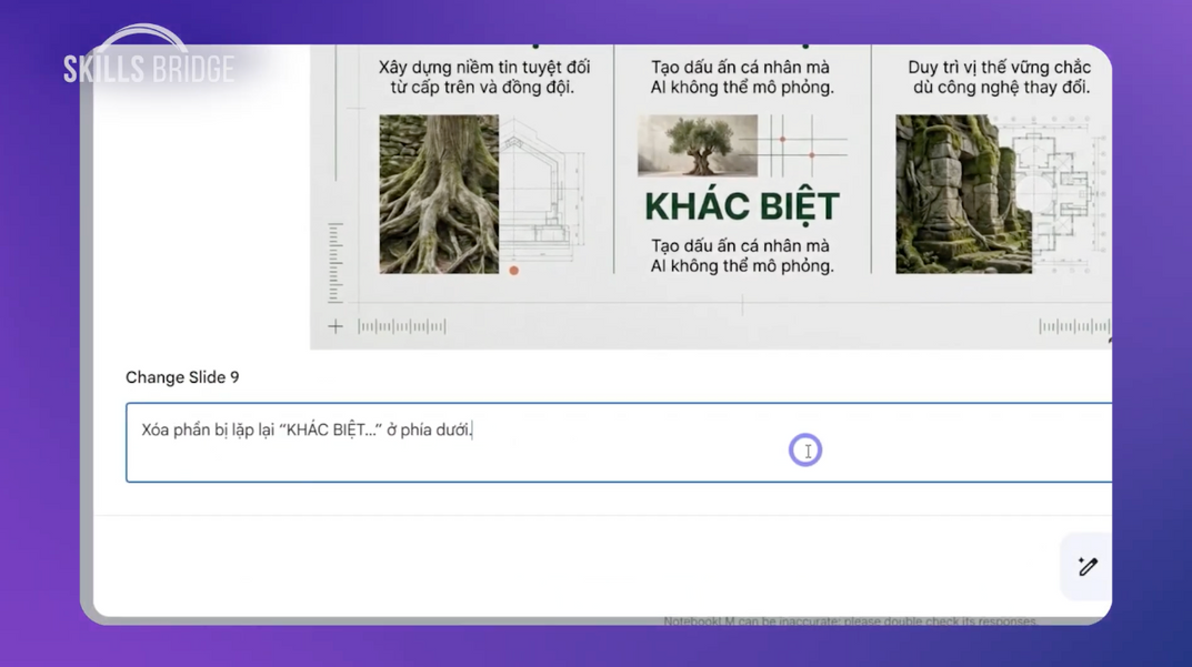 Ảnh minh họa: Chỉnh sửa nội dung từng slide bằng prompt